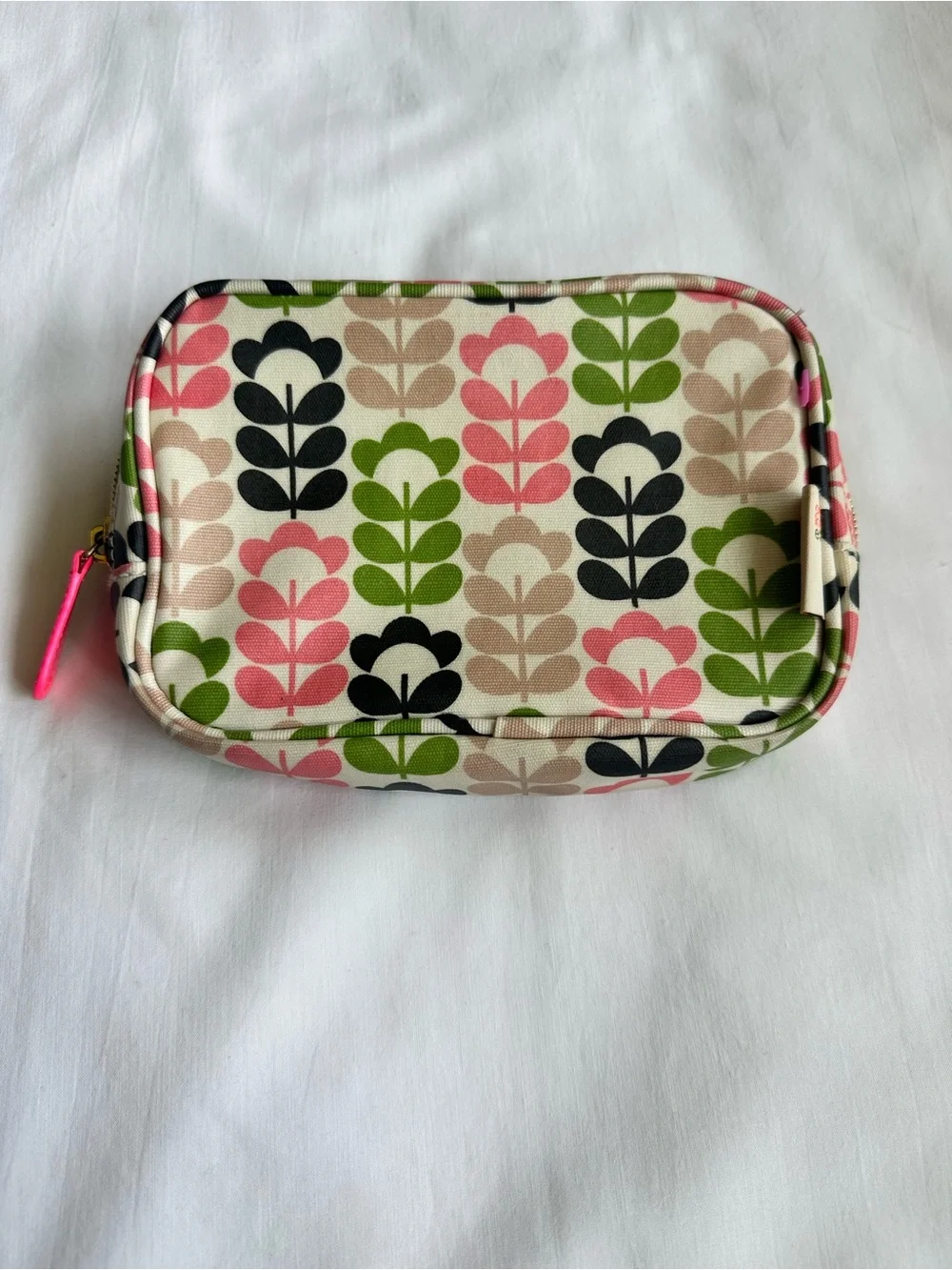 Orla Kiely Floral Stem Pattern Pouch in Green, Pink, Black, Beige